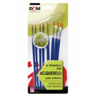 BLISTER 8 PENNELLI PER ACQUERELLI PELO SINTETICO WATERCOLOR PAIN BRUSHES DOM ARTE MILANO CWR ITALY