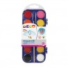ASTUCCIO 12 COLORI ACQUERELLI PASTIGLIE DA 30MM COLORI LUMINOSI ACQUERELLABILI +1 PENNELLO DECO MARCHIO CWR MILANO ITALY