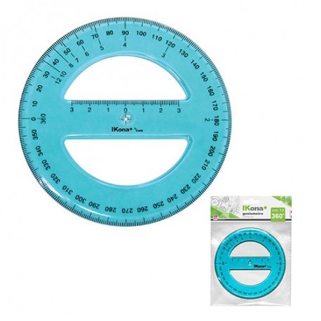 GONIOMETRO PROTRACTOR 360 GRADI 12CM IN PLASTICA TRASPARENTE AZZURRA ITALIAN DESIGNCWR IKONA MILANO ITALY