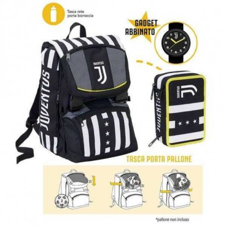 SCHOOL PACK FC JUVENTUS ZAINO ESTENSIBILE 45X30X27CM+ ASTUCCIO 3 ZIP 45PZ.+OROLOGIO DA POLSO PR.UFFICIALE DA SEVEN ITALY