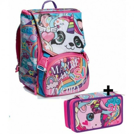 SCHOOL PACK SJ GANG ANIMALI ZAINO ESTENSIBILE + ASTUCCIO 3 ZIP CONTENUTO 45PZ.GIOTTO/PILOT FRIXION/TRATTO/SJ SEVEN ITALY