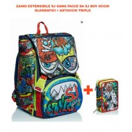 SCHOOL PACK SJ GANG FACCE SJ BOY ZAINO ESTENSIBILE + ASTUCCIO 3 ZIP CONT.45PZ.GIOTTO/PILOT FRIXION/TRATTO SEVEN ITALY