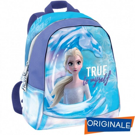 ZAINO ASILO PRINCIPESSA ELSA FROZEN II DISNEY TRUE TO MYSELF 33X24X12CM 1ZIP LILLA AZZURRO ARGENTO GIOCHI PREZIOSI ITALY