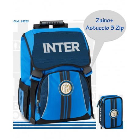 SCHOOL PACK FC INTERNAZIONALE ZAINO SCUOLA ESTENSIBILE+ ASTUCCIO 3 ZIP 41PEZZI GIOTTO FRIXION PR.UFFICIALE PANINI SCUOLA