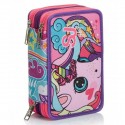 ASTUCCIO SCUOLA 3 ZIP SJ GANG UNICORNO MULTICOLOR COMPLETO 45 PEZZI GIOTTO/FRIXION PILOT/LYRA/TRATTO SEVEN JUNIOR ITALY