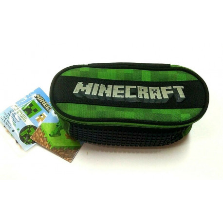 ASTUCCIO OVALE SCUOLA ORGANIZZATO MINECRAFT MOJANG ORIGINAL VERDE NERO PIXEL 23X11X9,5CM DISTR. DA PANINI SCUOLA ITALY