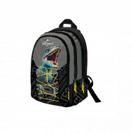 ZAINO SCUOLA ORGANIZZATO 3 ZIP JURASSIC WORLD ORIGINAL ALERT DINOSAUR 43X32X17CM NERO LACCI GIALLI DISTRIB.DA GUT ITALY