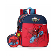 ZAINETTO ASILO SPIDERMAN POP ROSSO E BLU 1 ZIP 2 TASCHE LATERALI+ASTUCCIO 8X8X4CM THE AMAZING MARVEL ORIGINAL 25X23X10CM