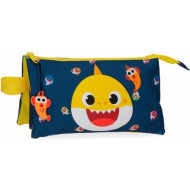 BUSTINA PORTATUTTO DA VIAGGIO/PISCINA 2 ZIP 3 SCOMPARTI BABY SHARK MY GOOD FRIEND NICKELODEON 22X12X5CM GIALLO E BLU