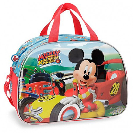 BORSA DA VIAGGIO MICKEY ROADSTER RACERS DISNEY ORIGINAL 40X28X22CM.ROSSA STAMPA A RILIEVO IN PVC 30%POLIESTERE 70%