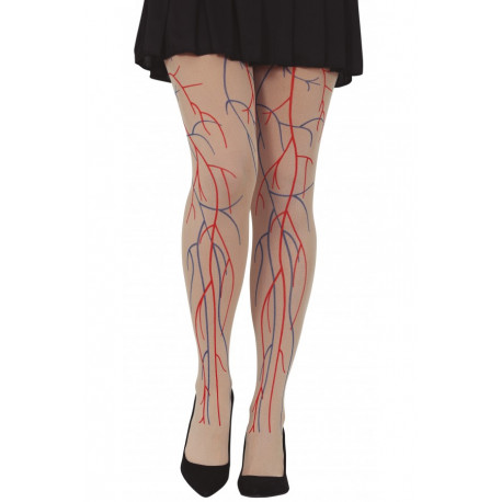 COLLANT COLOR CARNE STAMPA VENE BLU E ROSSE TG.UN PER TRAVESTIMENTI DI CARNEVALE E HALLOWEEN E SCENE HORROR SANGUE