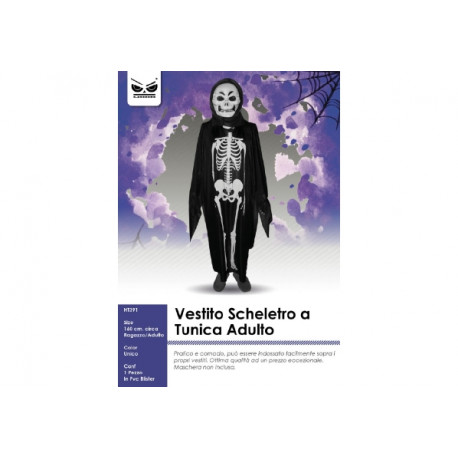 COSTUME SCHELETRO ADULTO 120CM VESTITO SKELETOR TUTA ADERENTE PER TRAVESTIMENTI DI HALLOWEEN E SCENE HORROR NO ACCESSORI