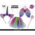 SET 4 PEZZI COSTUME CARNEVALE UNICORNO VESTITO BABY COMPLETO DI ALI+GONNA TULLE+BACCHETTA+CERCHIETTO 3-8ANNI.MOOD ITALY