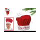 CAPPELLO CHEF NATALE ROSSO CON BASE FRONTALE BIANCA CON SCRITTA ROSSA CHEF DI NATALE DISTRIBUITO DA MOOD MILANO ITALY