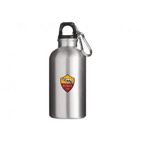 BORRACCIA IN ALLUMINIO AS ROMA COLORE ACCIAIO 400ML CM17H CON MOSCHETTONE PRODOTTO UFFICIALE GIEMME MADE IN ITALY