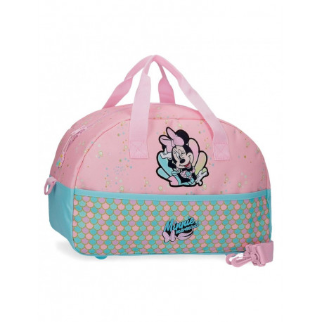 BORSA DA VIAGGIO MINNIE MERMAID ORIGINAL 40X25X18CM ROSA E CELESTE CON TRACOLLA 1 ZIP ZIP 1 TASCA ESTERNA CON ZIP